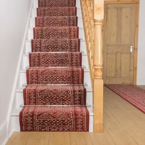 runrug Afrikans Red Stair Runner Carpet, Machine Woven Polypropylene, W: 80 cm, L: 660 cm