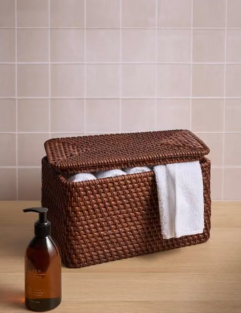 M&S Rustic Brown Open Weave Rattan Rectangular Storage Box