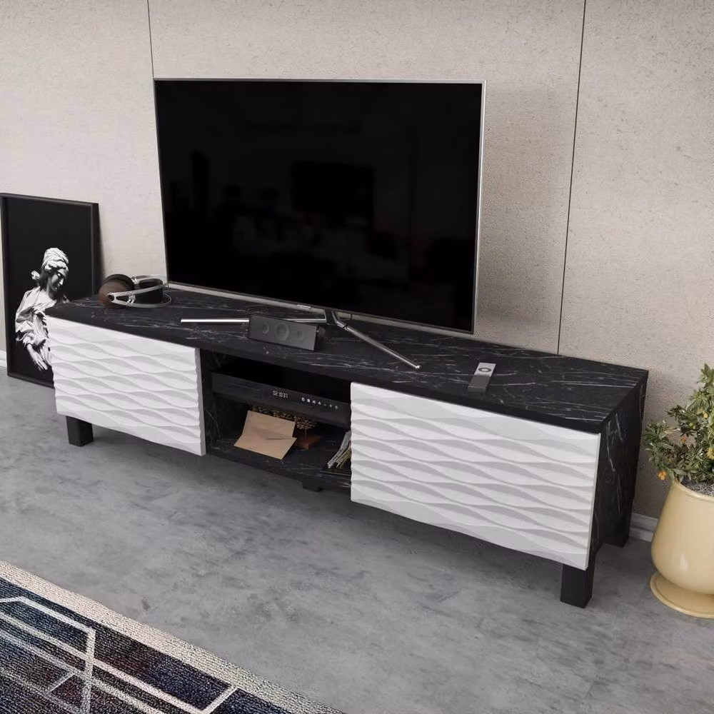 Decorotika Lukas TV Unit for TVs up to 64 inch in Black and White – 3