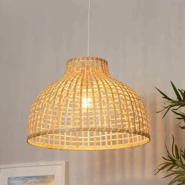 Lighting Collection Large Bamboo Woven Dome Lamp Shade in Natural Brown and Beige – 1