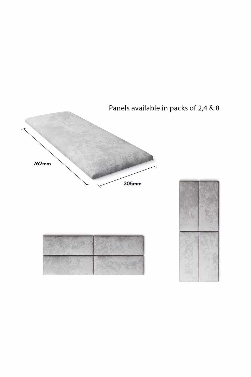 Aspire EasyMount Modular DIY Wall Mounted Upholstered Headboard Panels in Silver Mirazzi Velvet Fabric, Pack of 2 – 2