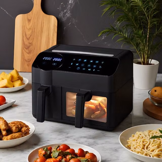 Living Star Dual Zone Air Fryer with Smart Touch Screen, Black