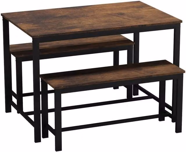 PAWNORA 3 Piece Modern Rectangular Kitchen Dining Set with Table and Benches in Brown