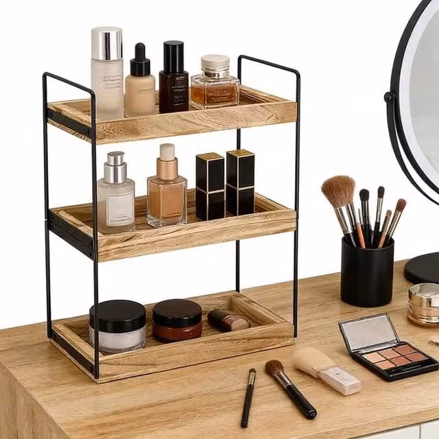SPETLEK 3 Tier Bathroom and Kitchen Caddy Organiser in Natural Brown Wood