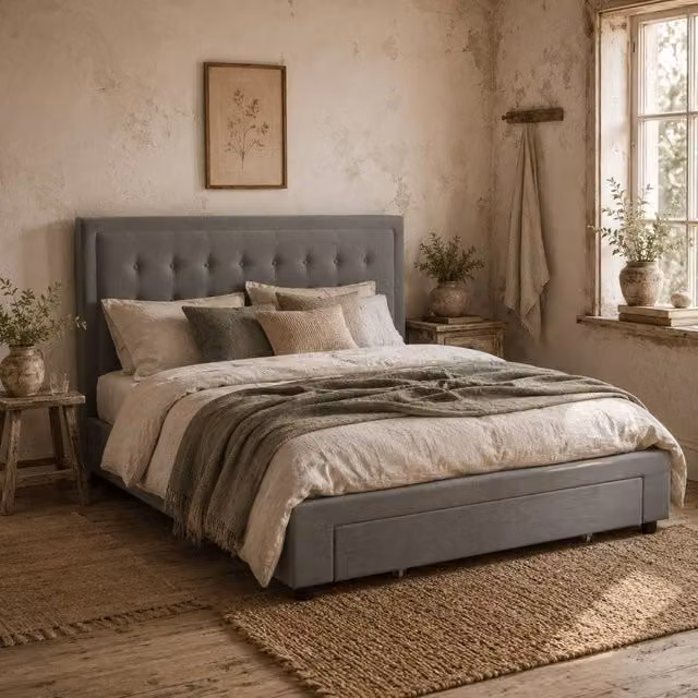 Wyld Haus Dineno Grey King Ottoman Bed Frame with Lift Up Base and Front Divan, W/D/H: 150 x 200 x 104 cm