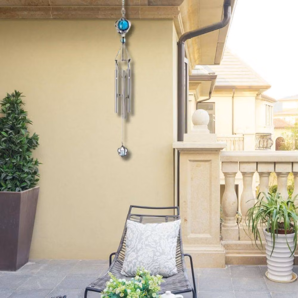 Marco Paul Silver Geometric Glass and Metal Hanging Garden Windchime – 3