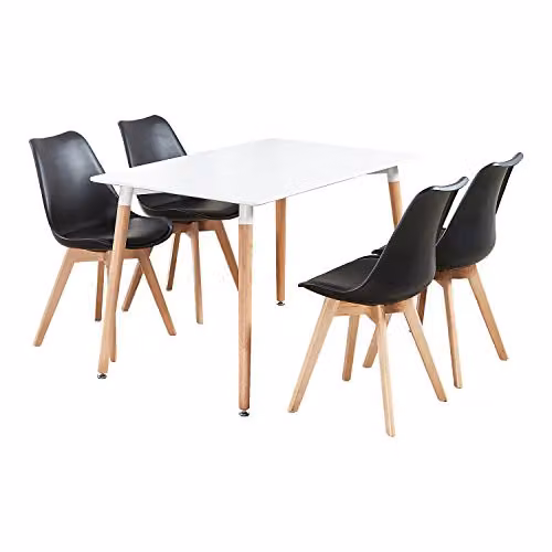 Life Interiors Lorenzo 5-Piece Scandinavian Dining Set with Rectangular Table and 4 Padded Chairs in Black and White – 2