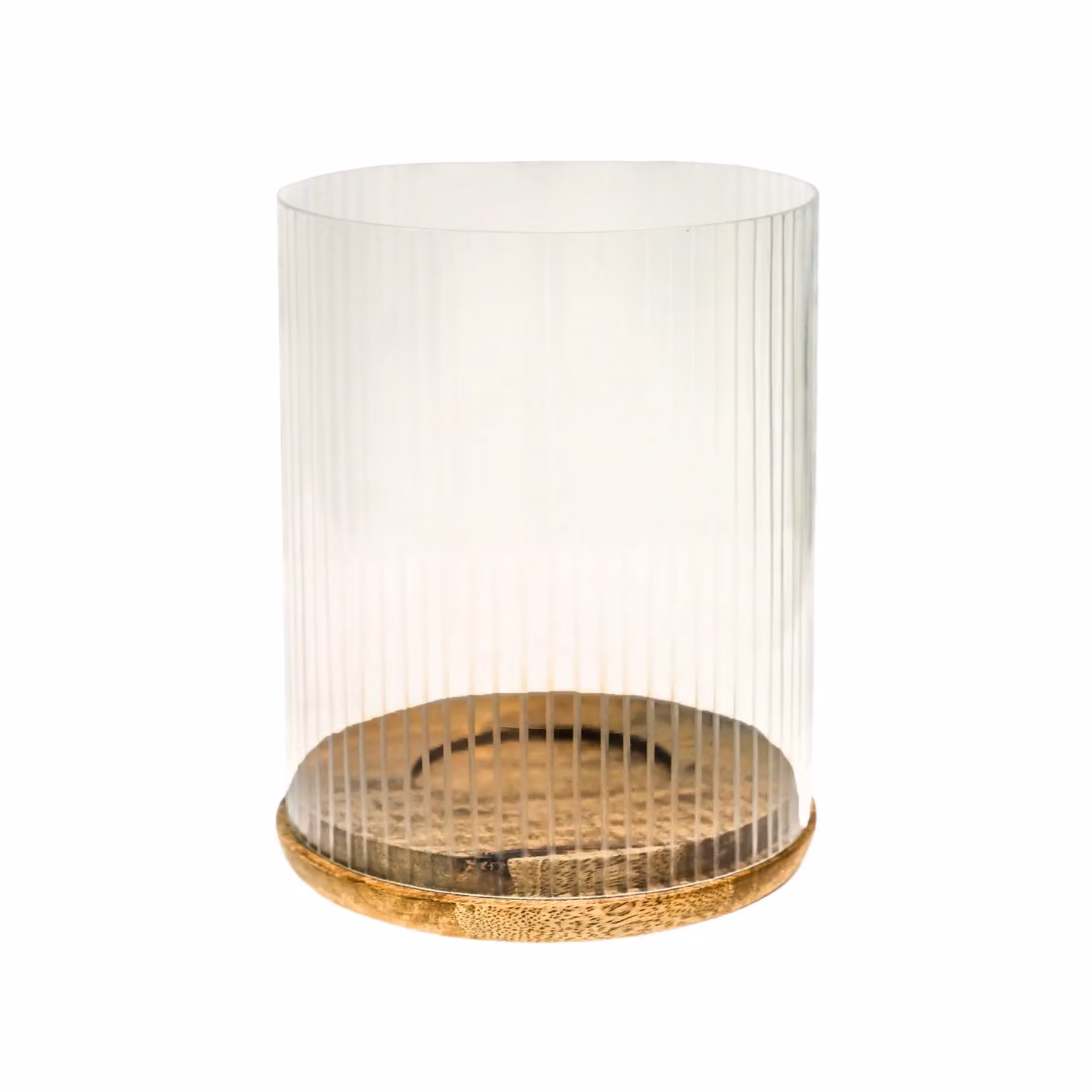 Ivyline Amelia Ribbed Glass and Wood Candle Holder in Beige and Transparent, H19.5 x D16 cm – 2