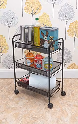 St Helens Home & Garden Three Tier Metal Storage Trolley in Matt Black – 2