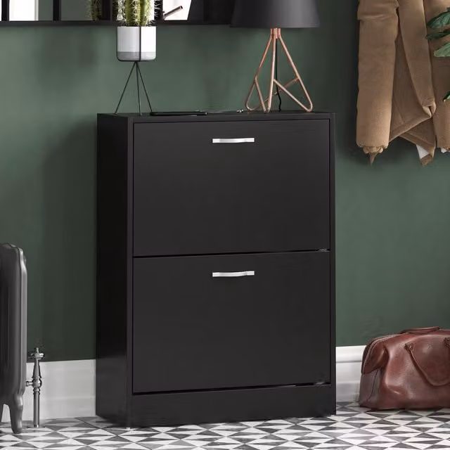 Vida Designs Modern Black 2 Drawer Shoe Cabinet with Tilting Compartments