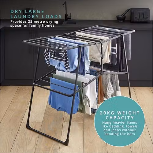 Swan Stealth Easy-Close Collapsible Indoor and Outdoor Clothes Airer, Black, 25m Drying Space, 20kg Capacity – 3