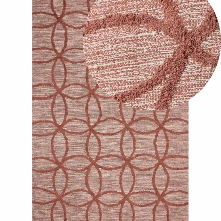 Wyld and Coco Red Cotton Hand-Tufted Geometric Boho Rectangular Area Rug W: 140 cm, L: 200 cm