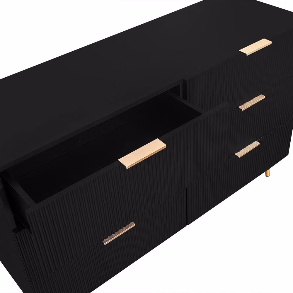 STILVORA Modern Sideboard with Six Drawers in Black and Gold – 5