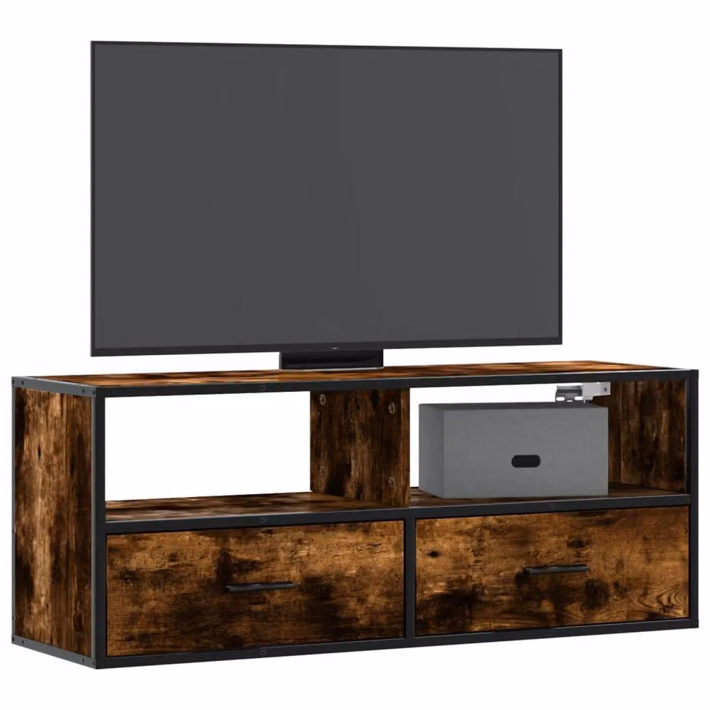 Berkfield Home Industrial TV Cabinet in Smoked Oak and Brown, W/D/H: 100 x 39.5 x 39.5 cm – 2