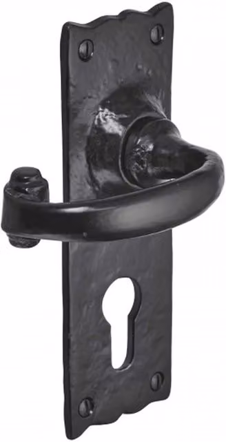 Old Hill Ironworks Black Iron Antique Cottage Euro Lock Door Handles