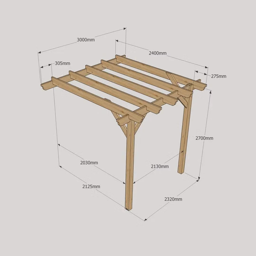Rutland County Garden Furniture Ltd Wall Mounted Lean-to Garden Pergola in Rustic Brown Wood, W: 300 cm, D: 240 cm, H: 270 cm – 7