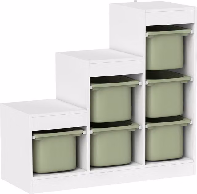 AIYAPLAY Three-Layer Kids Toy Storage Organiser in Green with Removable Bins, W/D/H: 65.5 x 3.0 x 90.0 cm