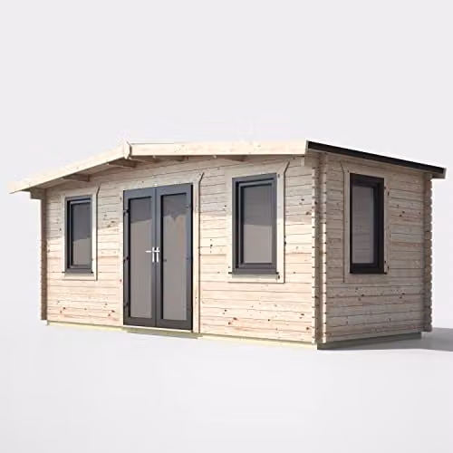 Powersheds High Grade Premium Apex Chalet Log Cabin with Central Orientation Double Doors, EPDM Rubber Roofing and Toughened Glass Windows – 1