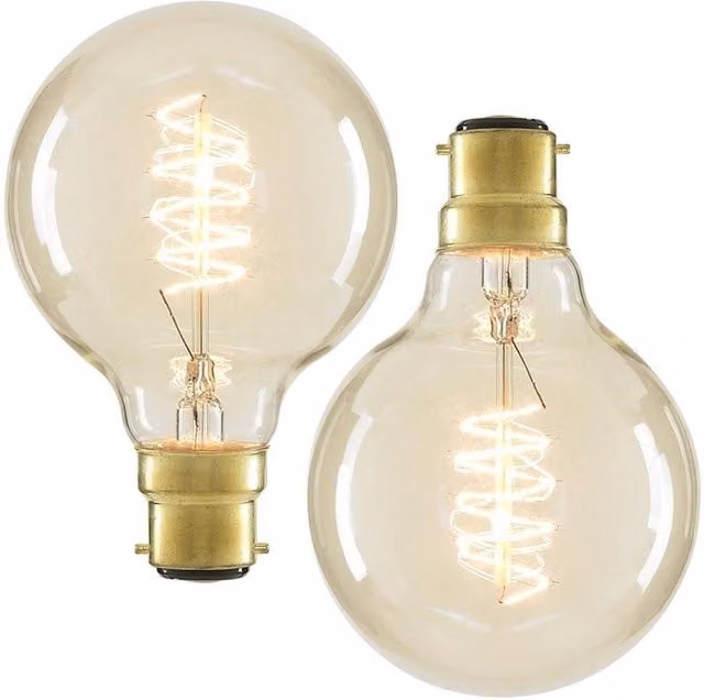 BHS Lighting Pack of 2 40W B22 Bayonet Cap Vintage Incandescent Globe Bulbs in Transparent Glass