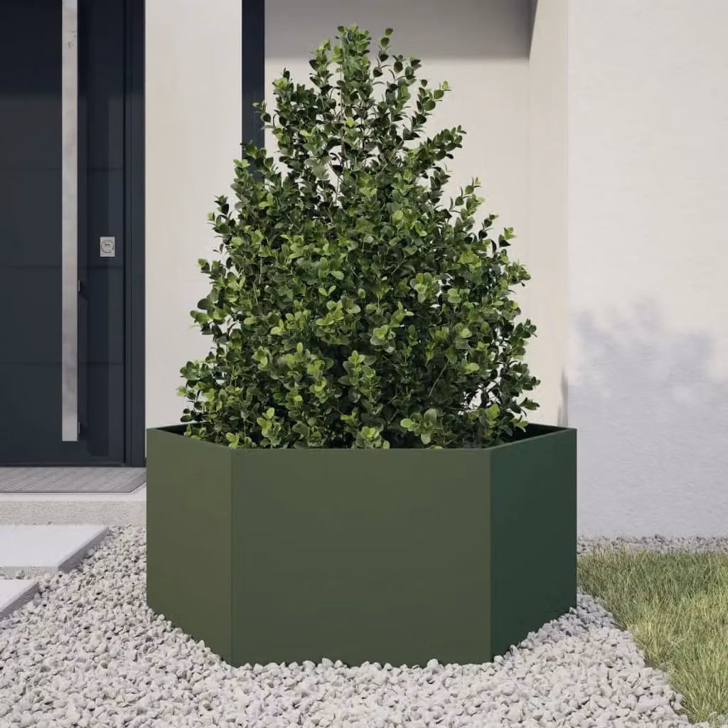 Berkfield Home Steel Hexagon Garden Planter, Green, W: 104 cm, D: 90 cm, H: 45 cm – 2
