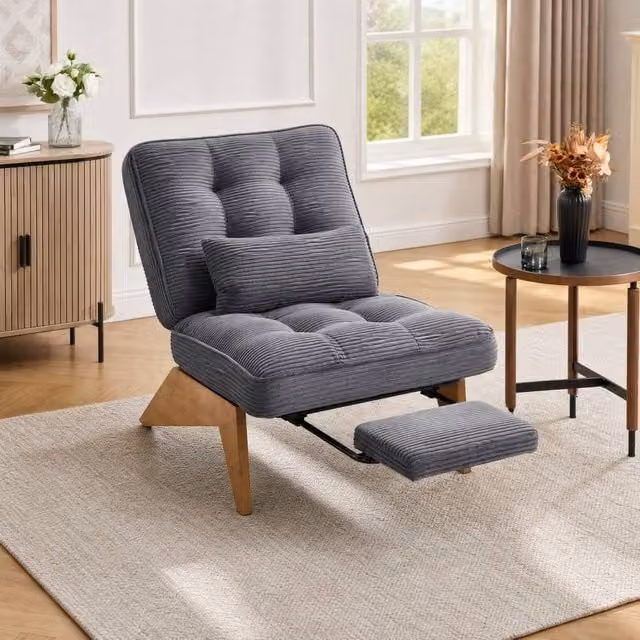 STILVORA Recliner Chair with Adjustable Backrest and Foldable Ottoman in Grey