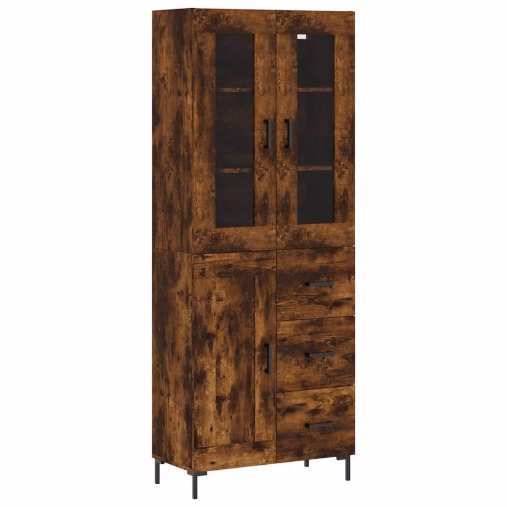 Berkfield Home Smoked Oak Highboard in Brown with Glass Doors, W: 69.5 cm, D: 34 cm, H: 180 cm – 3