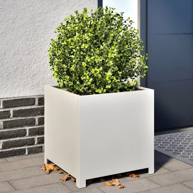 Berkfield Home Steel Garden Planter Tub, White, W/D/H: 50 x 50 x 50 cm