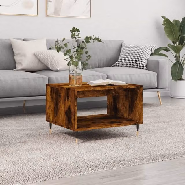 Berkfield Home Smoked Oak Coffee Table in Brown, W/D/H: 60 x 50 x 40 cm – 1