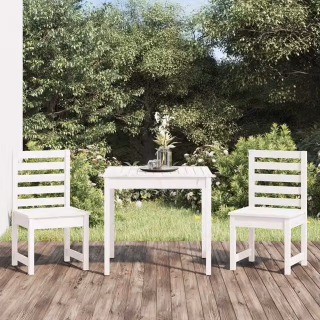 Berkfield Home 3 Piece Classic Garden Bistro Set in White Solid Pine Wood – 1