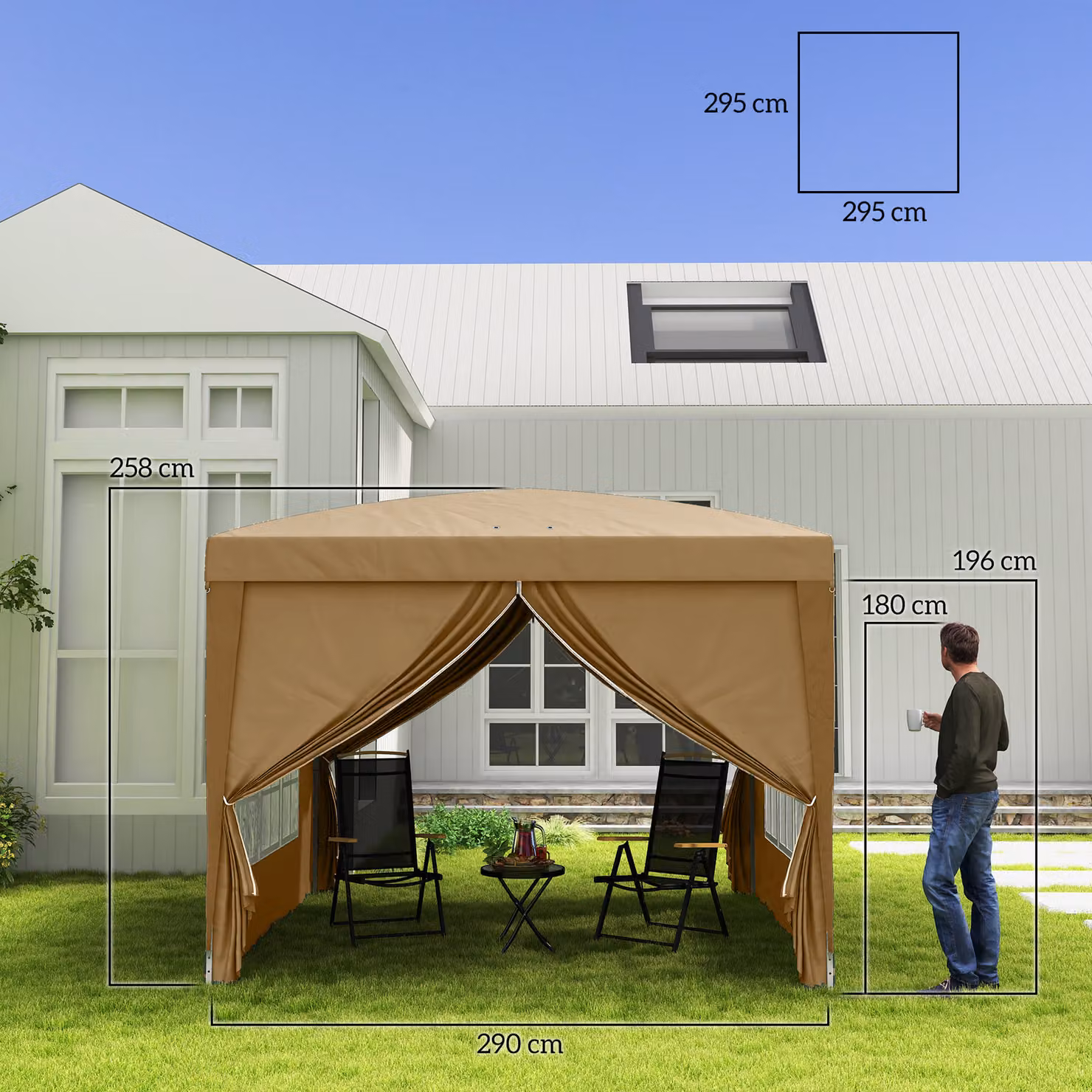 Outsunny Pop Up Gazebo with Sides in Beige – 3