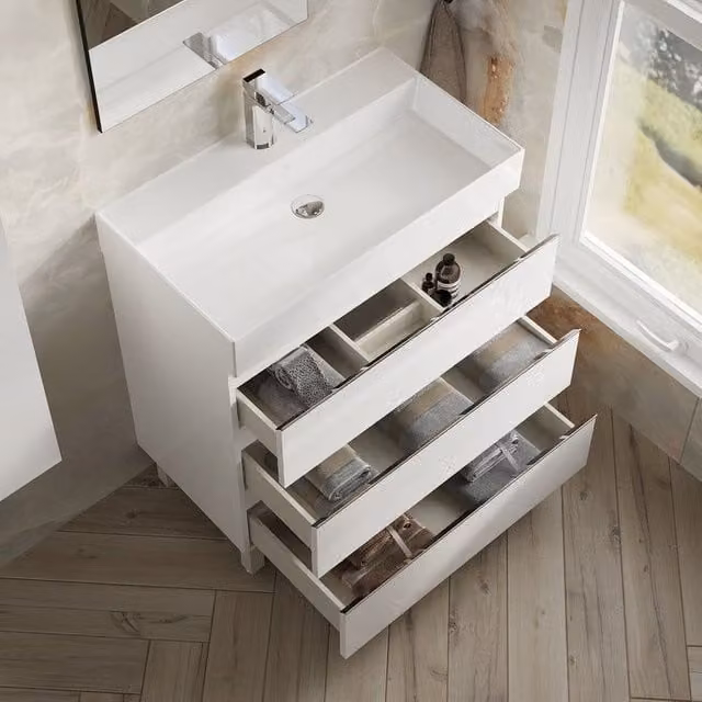 Banyetti Vatilla 800mm Floorstanding Vanity with Veneto 1 Tap Hole Basin, Gloss White (W: 80 cm, D: 45 cm, H: 84 cm)