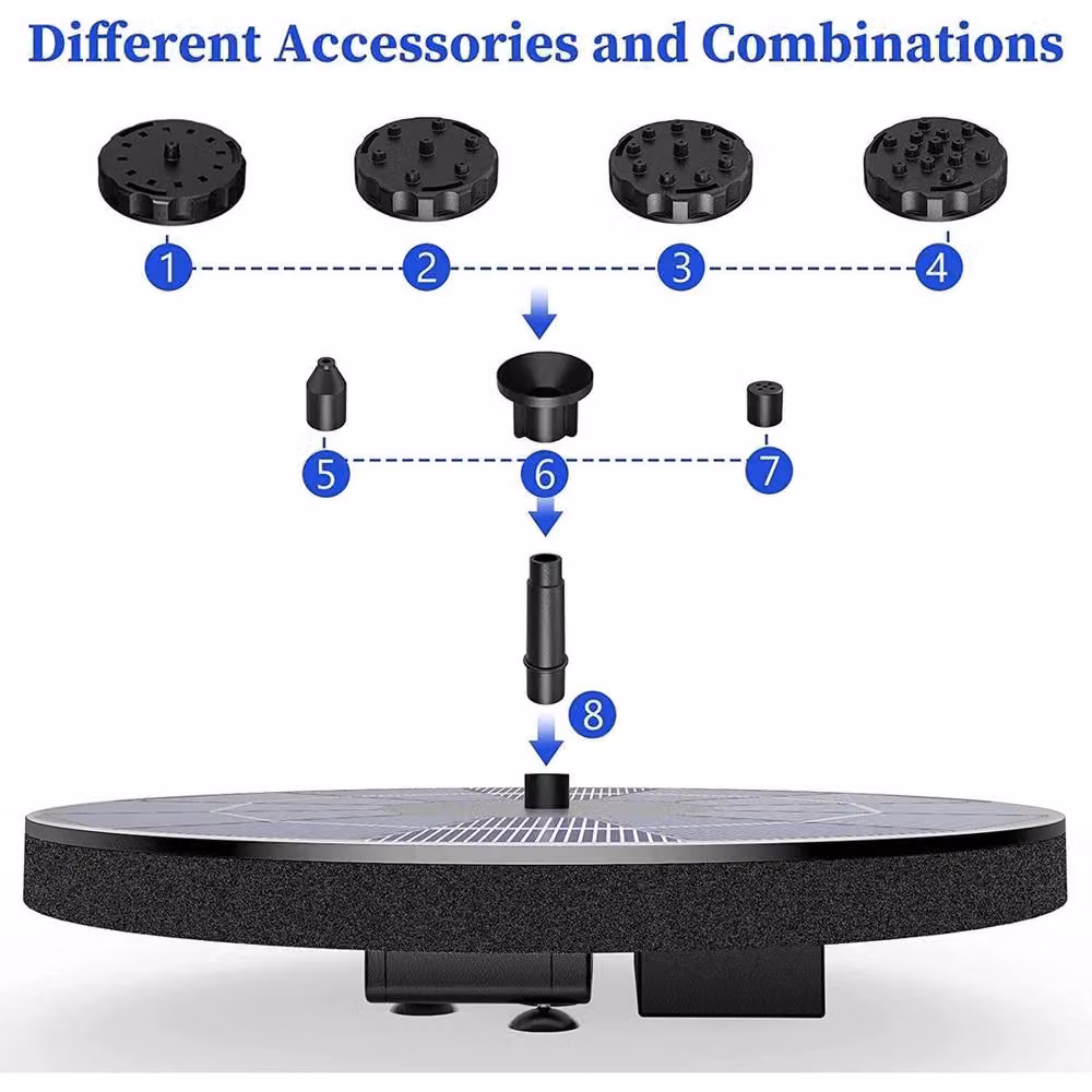 NESTLUNE Solar Powered Floating Water Fountain Pump, Black, W: 100 cm, D: 15 cm, H: 15 cm – 4