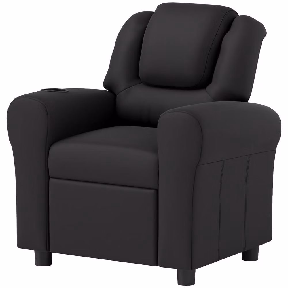 STILVORA Children's Recliner Chair with Integrated Ottoman in Black Synthetic Leather – 4