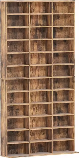 HOMCOM Modern Brown Wood CD Storage Unit with Adjustable Shelves and Media Compartments, W: 102 cm, H: 195 cm