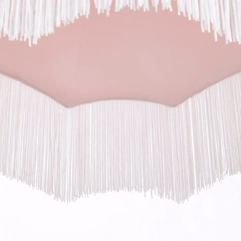 K LIVING Pink and White Fabric Tassel Lamp Shade, Classic Cone Design, Diameter: 20.32 cm – 2