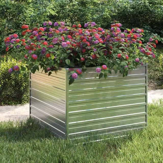 Berkfield Home Garden Raised Bed in Silver Galvanised Steel, W/D/H: 100 x 100 x 77 cm