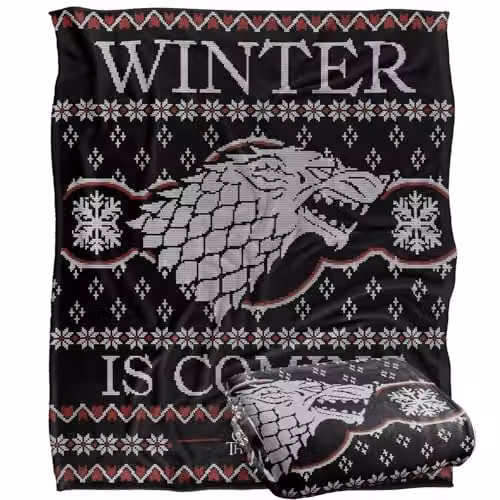 LOGOVISION Game of Thrones Winter is Coming Ugly Christmas Sweater Throw Blanket, W/D/H: 152 x 127 cm, White/Multicolour