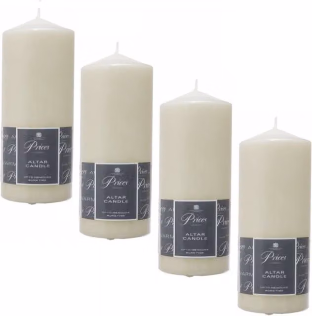 Price's Unscented Smokeless Non Drip Altar Pillar Candle, Cream/Beige, Pack of 4