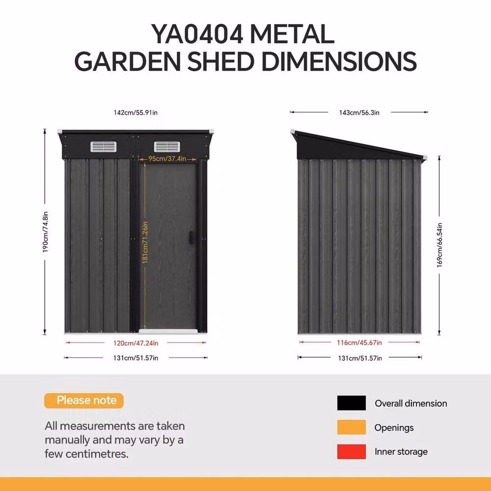 FORGEVIO Metal Garden Storage Shed with Double Doors in Dark Grey, W/D/H: 142 x 143 x 190 cm – 2