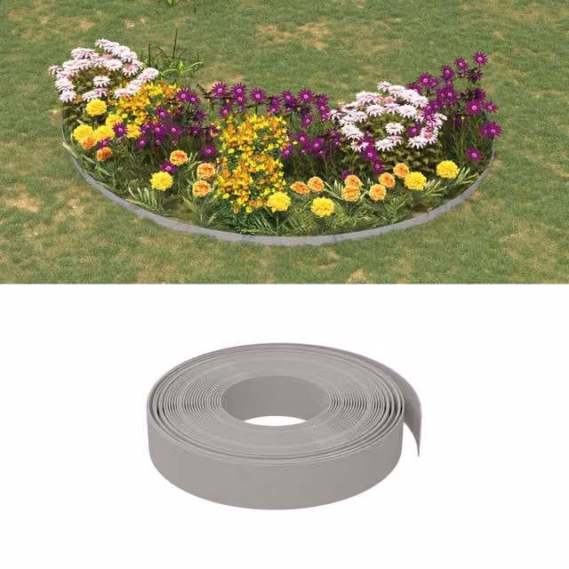 Berkfield Home Garden Edging in Grey, 10 m Length, 10 cm Height, Made of Polyethylene Plastic