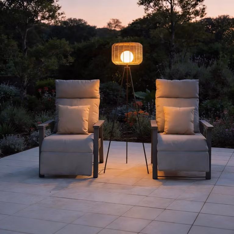Noma Toscana Rechargeable Rattan Tripod Floor Lamp in Brown and Black, H: 1.5 m