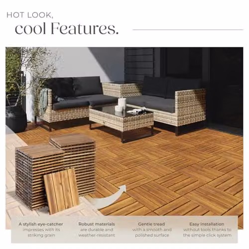 tectake 40-Piece Brown Wooden Decking Tile Set with Click System, 31 x 31 cm per Tile – 3