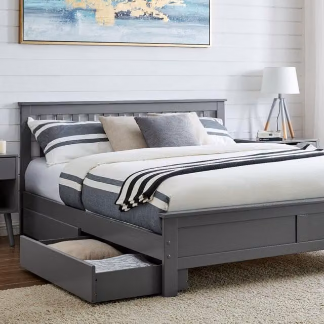 FurnitureboxUK Azure Modern Solid Pine Bed with 2 Drawers in Grey, 180 x 200 cm