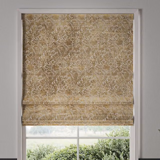 William Morris Compton Silhouette Floral Velvet Made To Measure Roman Blind in Barley Beige, Yellow and Gold