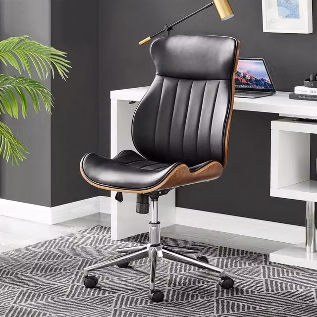 FurnitureboxUK Parker Mid Century Executive Office Chair in Black Faux Leather with Adjustable Swivel and Castors