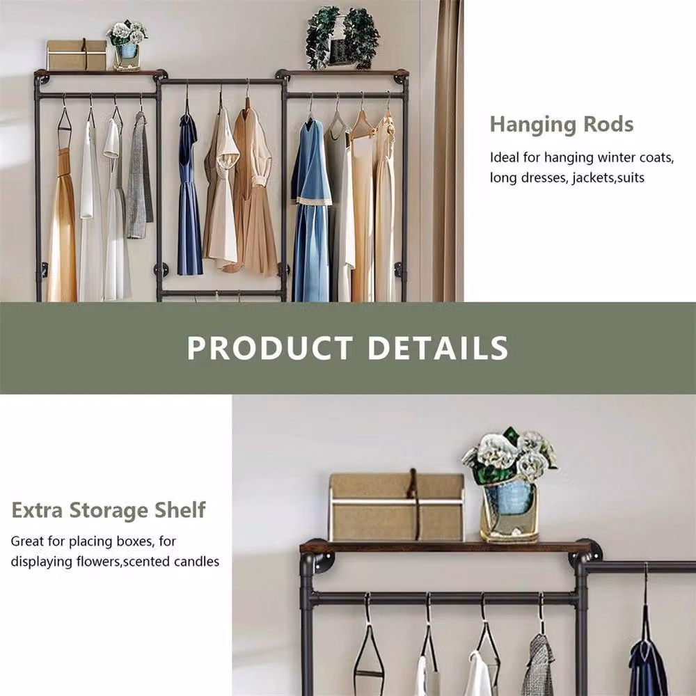 NESTLUNE Industrial Matt Black Metal Wall Mounted Clothes Rail – 3