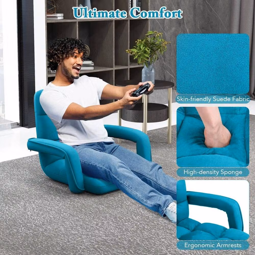 PAWNORA Blue Microfibre Floor Chair and Lazy Sofa Recliner with Armrests – 4
