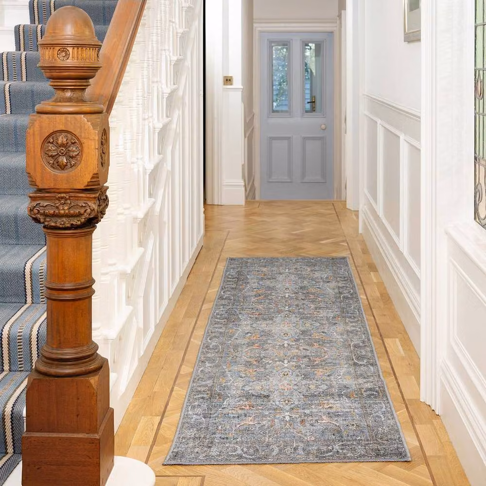 Kukoon Blue Distressed Soft Pile Area Rug, Mid Blue Vintage Chenille Floor Mat, W: 80 cm, L: 300 cm – 2
