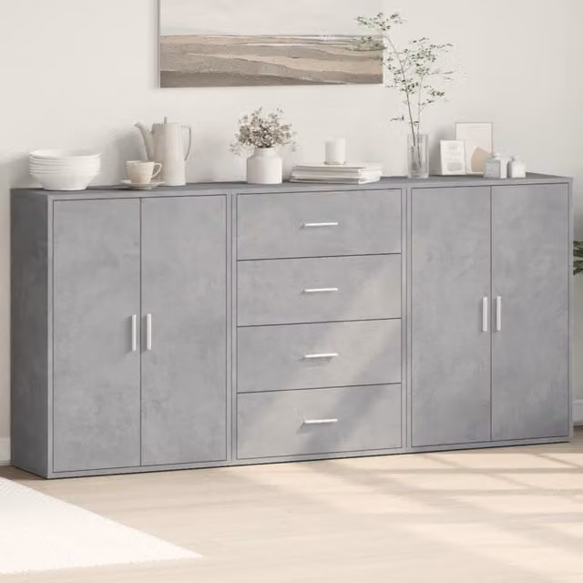 Berkfield Home Set of 3 Modern Sideboards in Concrete Grey, W/D/H: 60 x 31 x 84 cm – 1