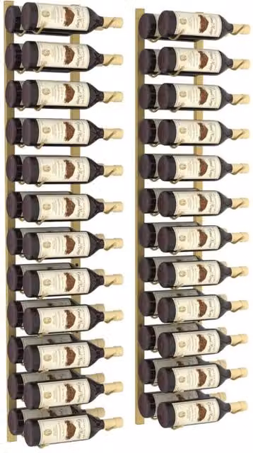 Berkfield Home Wall Mounted Gold Metal Wine Rack for 24 Bottles, Set of 2